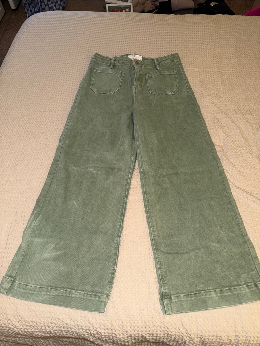 High-Rise Wide-Leg Jeans in Sage Green